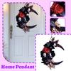 Halloween Wreath with Black Artificial Maple Leaves and Colorful Flowers Front Door Hanging Decor for Holiday