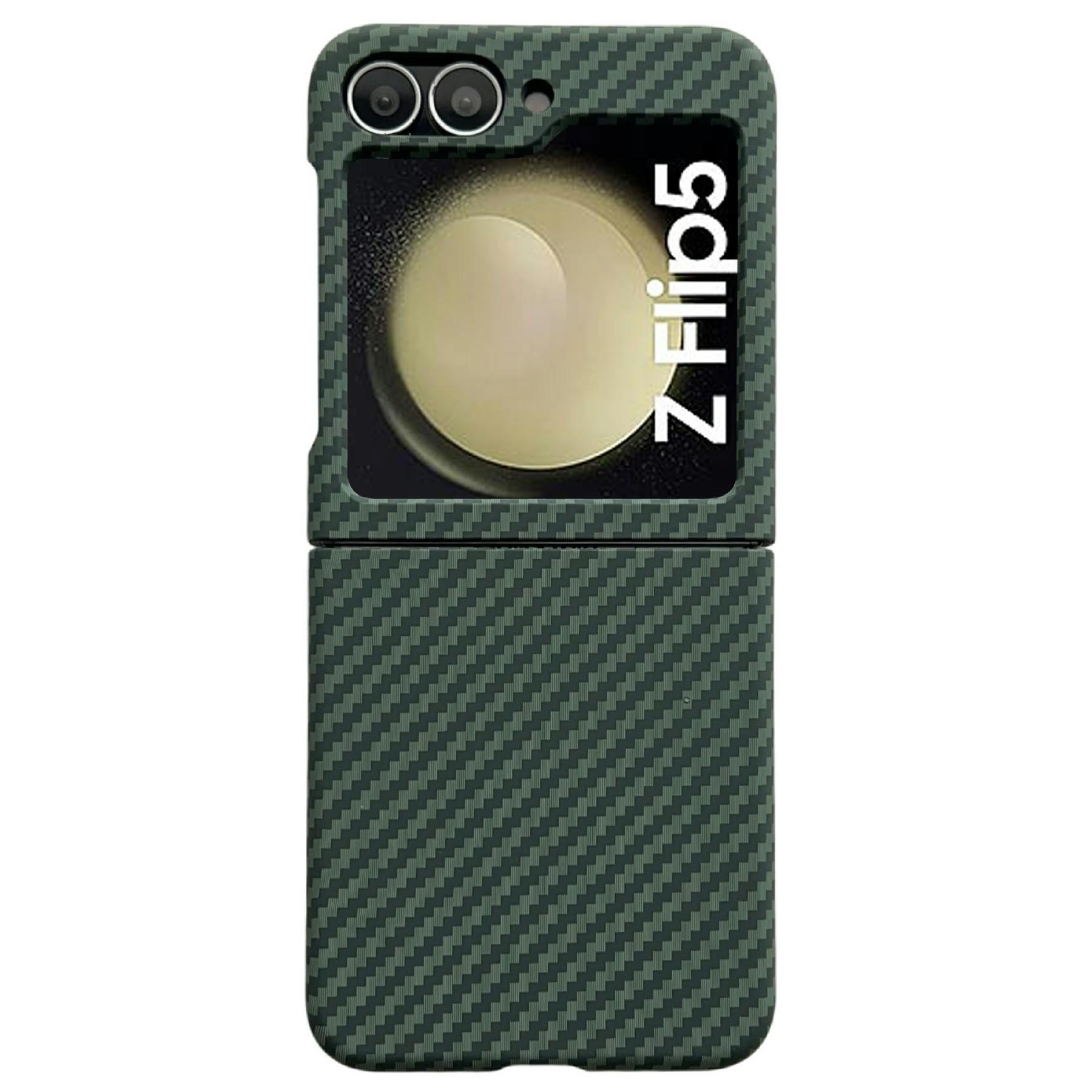

Для Samsung Galaxy Z Flip5 5G Магнітний чохол Текстура вуглецевого волокна Тонкий Протиударний ПК Чохол для телефону Green