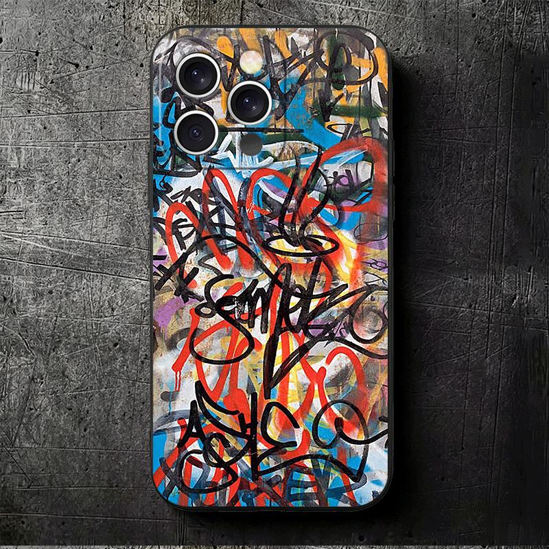 Graffiti Fashion Art Soft Phone Case for iPhone 16 16E 17 Air 15 Pro Max 14 Plus 13 Mini 11 12 7 Black Cover Back Shell