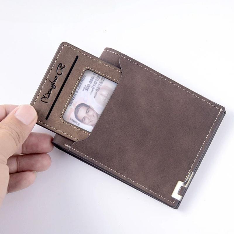 Nubuck Leather Men's Wallet Short Multifunctional Money Clip Fashion Leisure Purse With Iron Edge Card Drawer