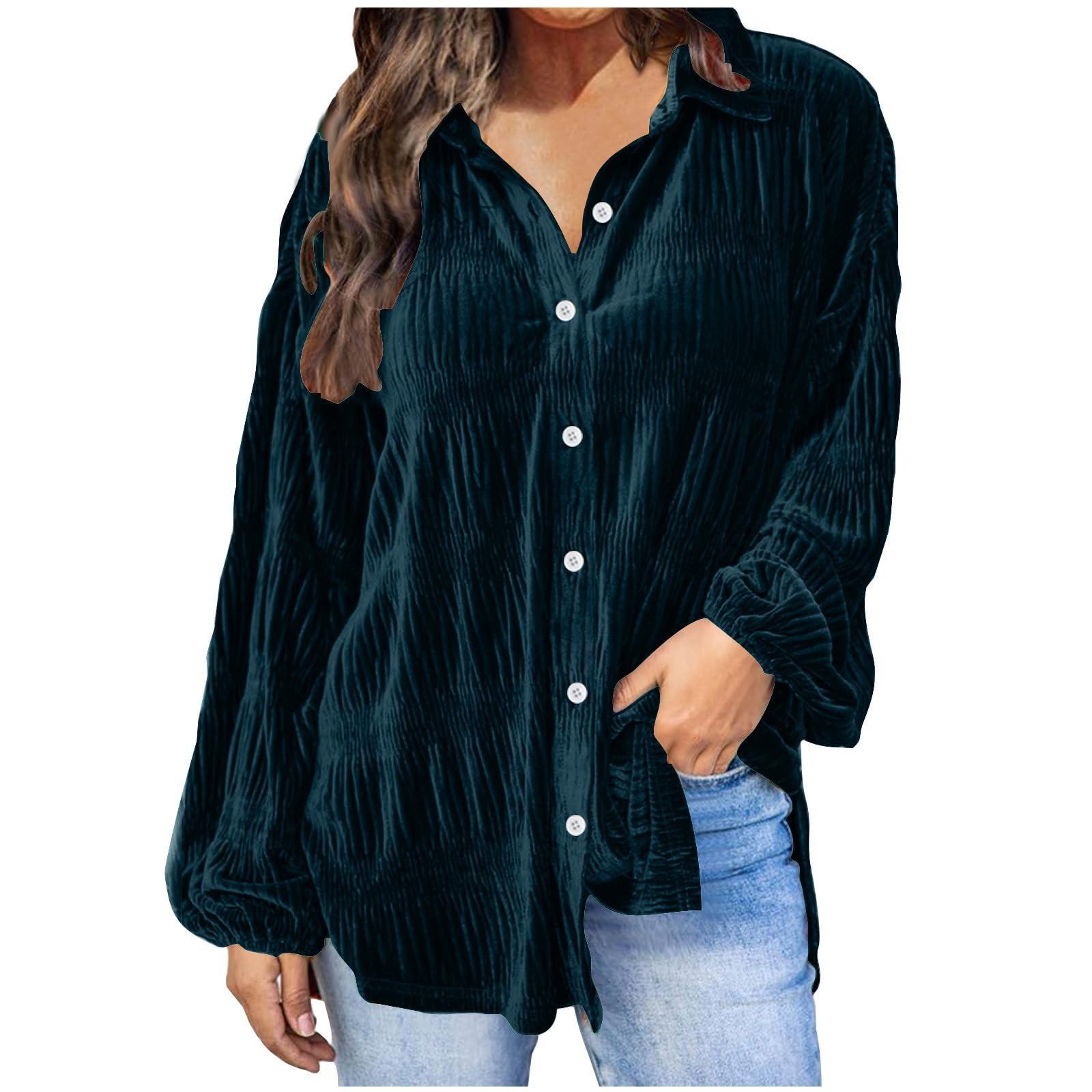 

Женские свободные модные универсальные золотые бархатные однотонные топы с длинными рукавами повседневная рубашка XL