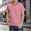 Herren Sommer T-Shirt Gestreifter Print Rundhals Kontrastfarbe Kurze Ärmel Mittellang Tägliche Kleidung Lässig Bequem Pullover Herren Oberteil Herren Kleidung