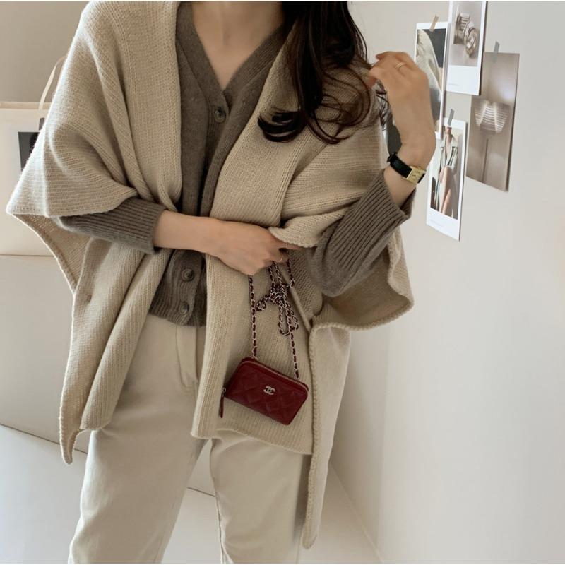 Fashion Loose Knitted Cardigan Shawl Jacket Women's Casual Gentle Elegant Sweaters Cape Autumn Winter Simple Solid Color Coats Female Clothing