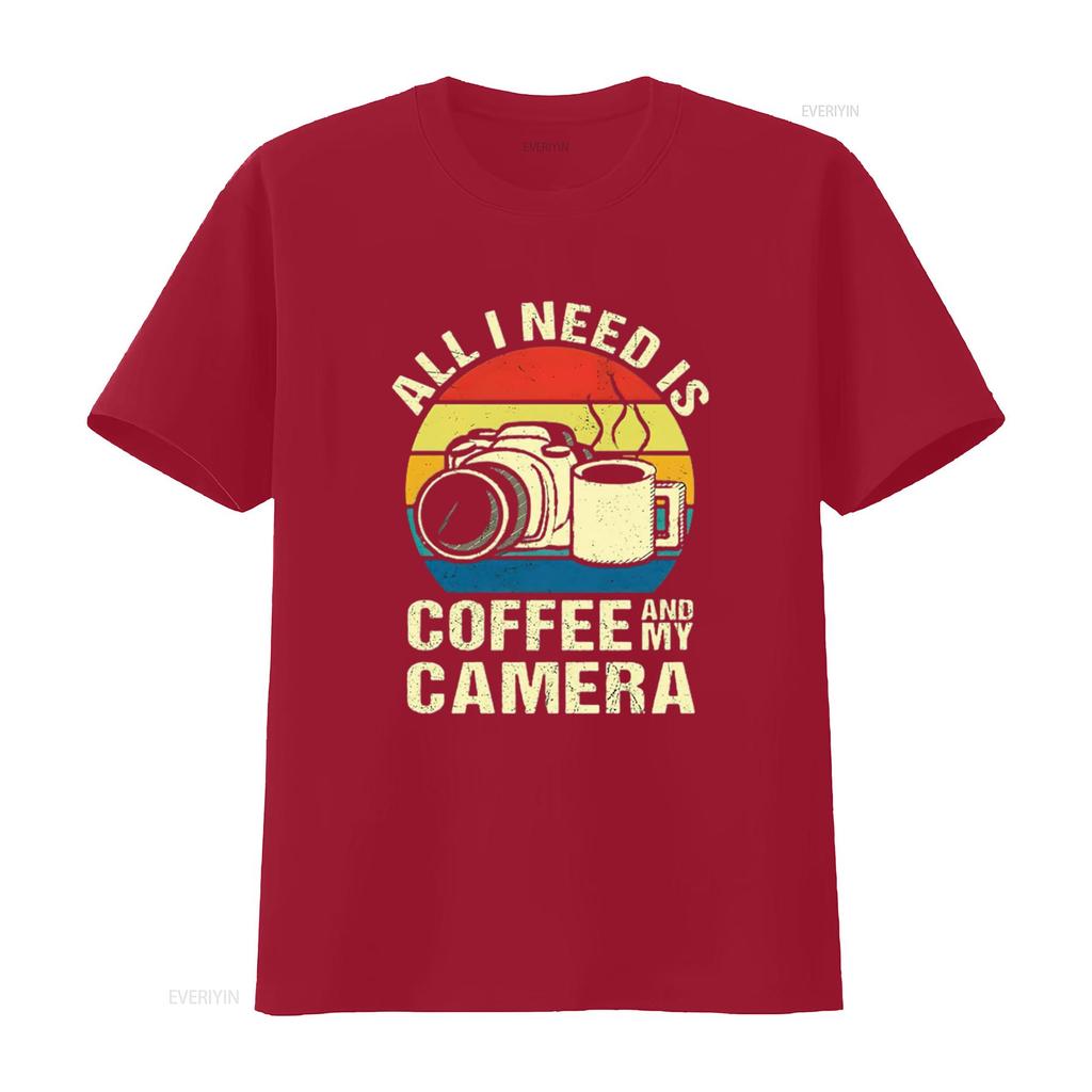 Womens Retro All I Need Is Coffee And My Camera Photography short Sleeve T Shirt Black Medium vintage Washed Stylish Breathable