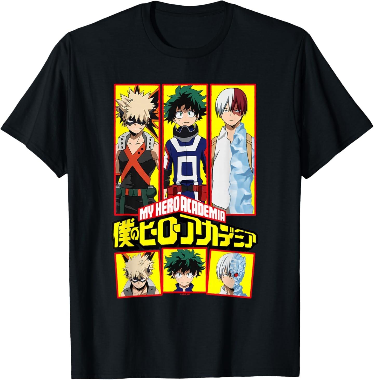 MHA Deku Bakugo Todoroki Framed Portraits Colorful Anime T-Shirt S разноцветный