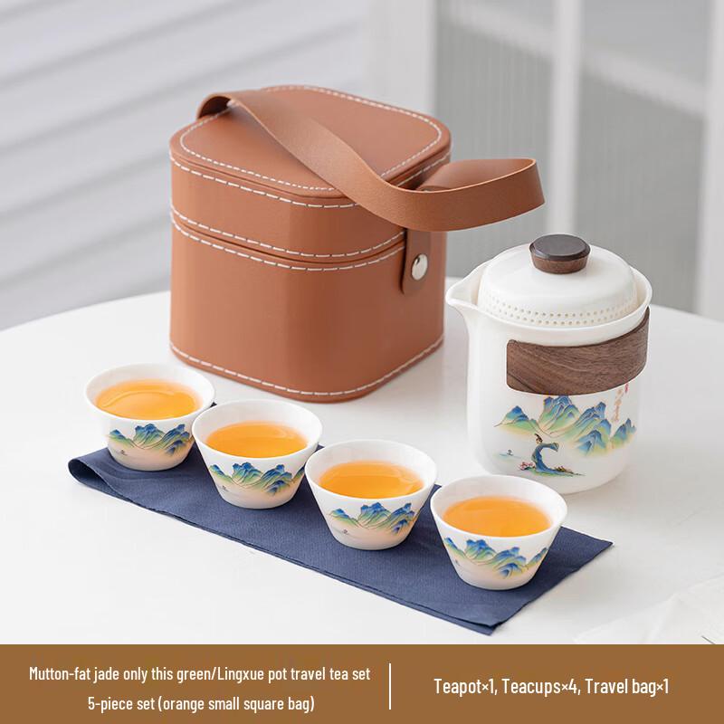 Heyuxi Mutton Fat Jade Porcelain Travel Tea Set