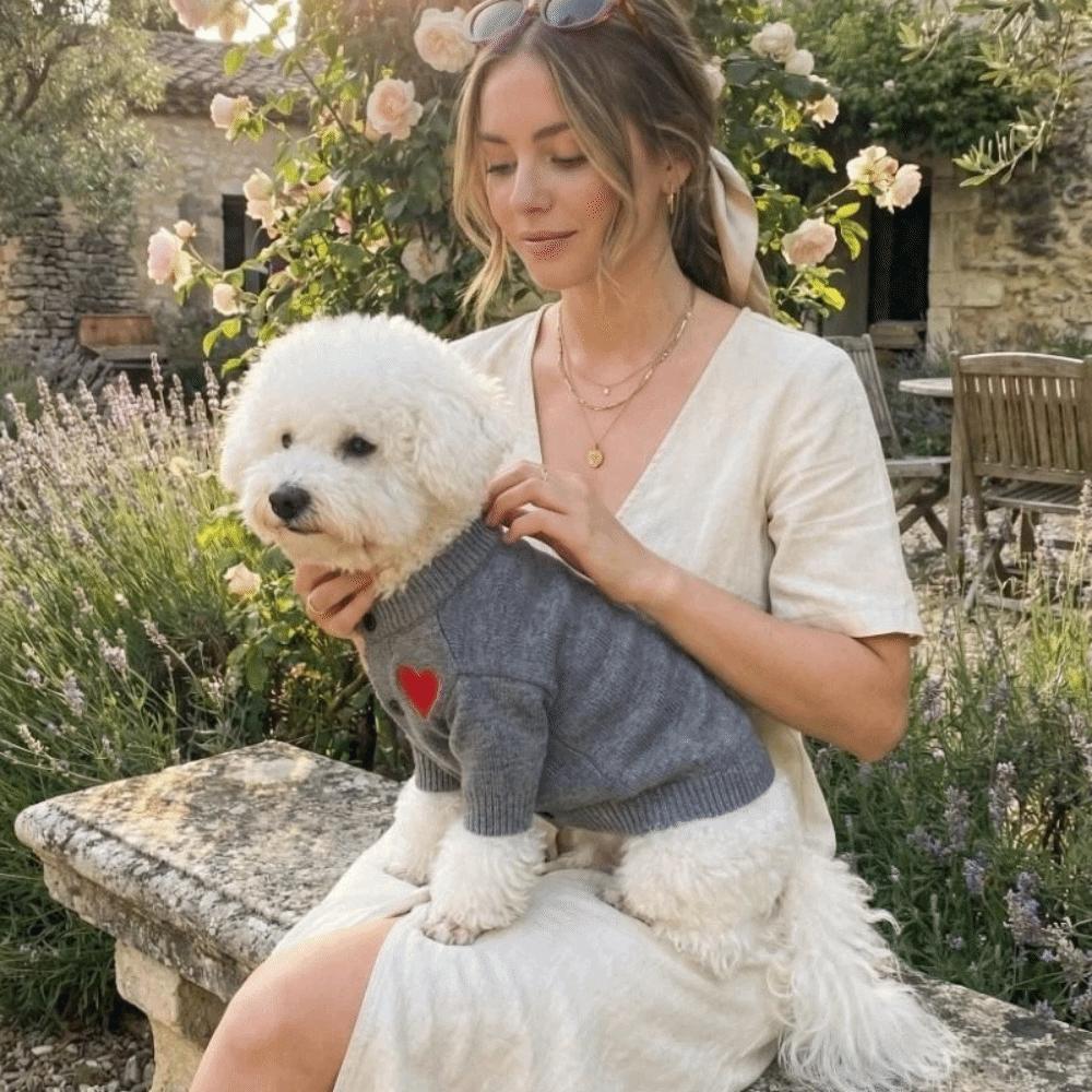 Romantischer Hundeliebe Pullover Herzmuster Hohe Elastizität Hund Warmer Hoodie Hautfreundlich Weich Frühling Katzenkleidung Für Draußen Gehen