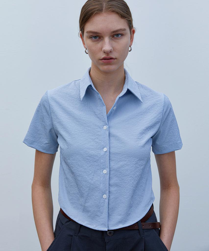 TRIP LE SENS Women'S Crop All Day Crinkle Shirt _Blue