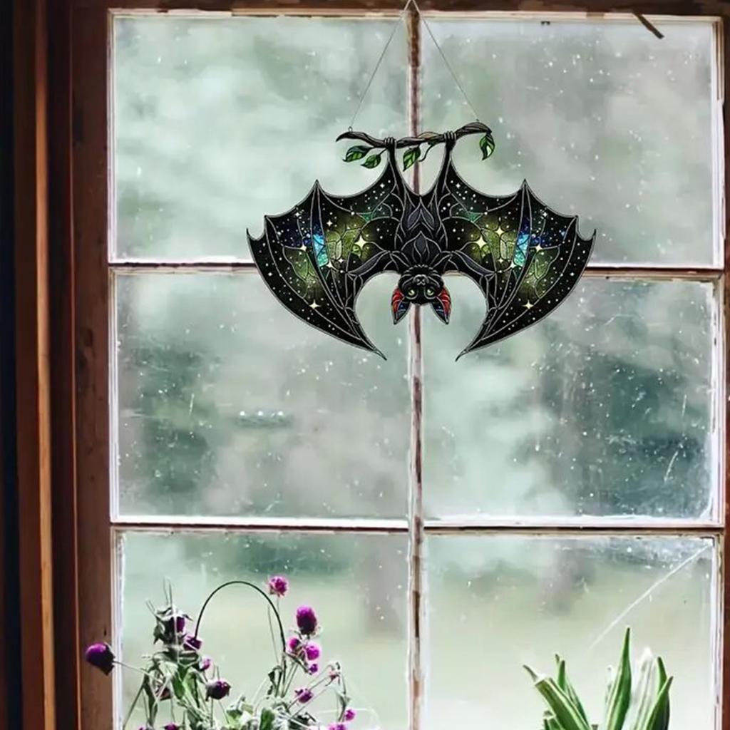 Bat Stained Glass Suncatcher Window Hanging Decoration Halloween Gothic Bat Glass Ornament for Window Home Kitchen