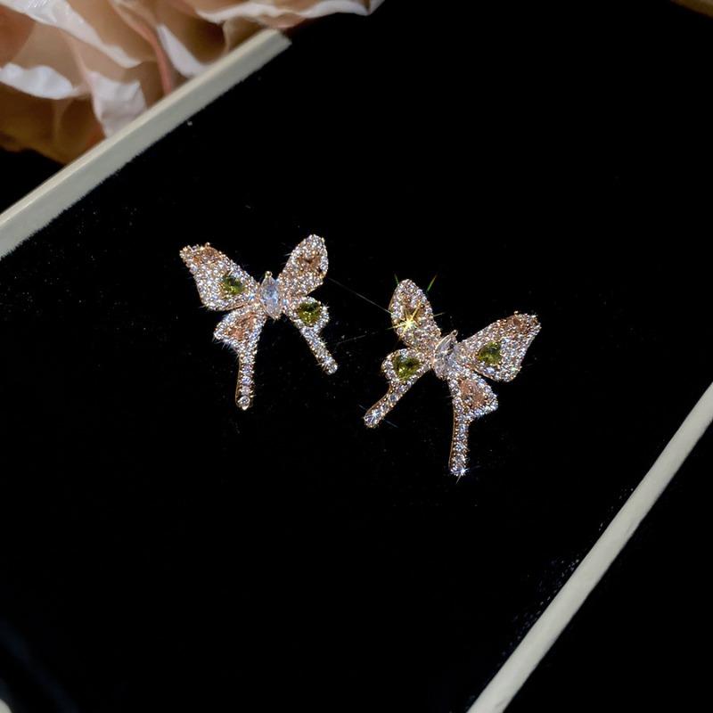 Korean zircon butterfly earrings necklace sweet and elegant temperament versatile jewelry set light luxury high-end jewelry women