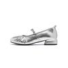 Augustine Silver Mary Jane Shoes Women's 2025 New Summer Light Mouth Single Shoes Temperament Commuter Soft-soled Small Leather Shoes