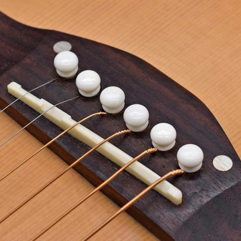 Bone Bridge Saddle and Nut, Set of 6 String Guitar Saddle and Nut, Guitar Replacement Part for Acoustic and Folk Guitar