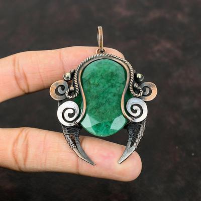 Faceted Zambian Emerald Pendant Copper Wire Wrapped Pendant Handmade Brand New Pendant Gemstone Copper Jewelry Gift For Him Designer Pendant