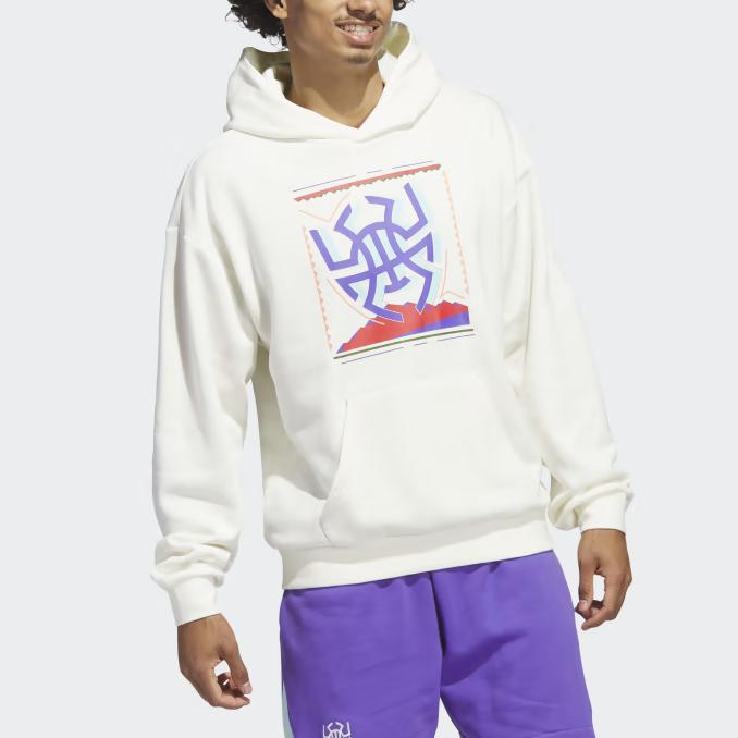 Adidas Graphic Print Sports Casual Hoodie Men Tops White IB3028
