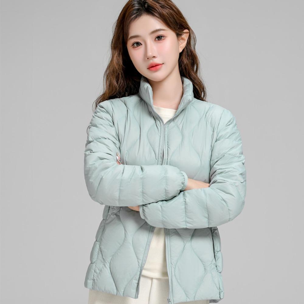 Women's Stand Collar Full Zip Short White Duck Down Jacket Lightweight Quilted Warm Winter Outerwear Coat