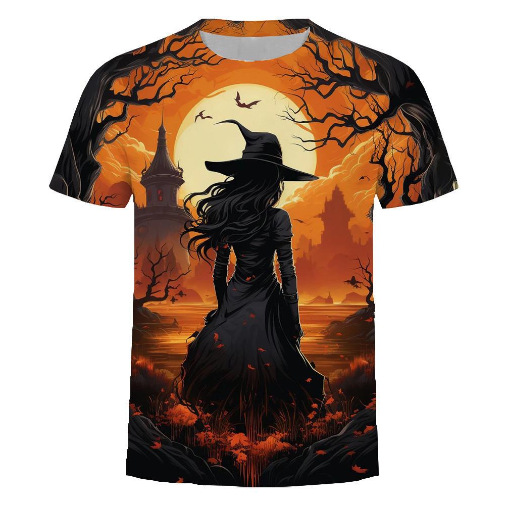 New 3D printed fashion trend multifunctional round neck short sleeved Halloween T-shirt top