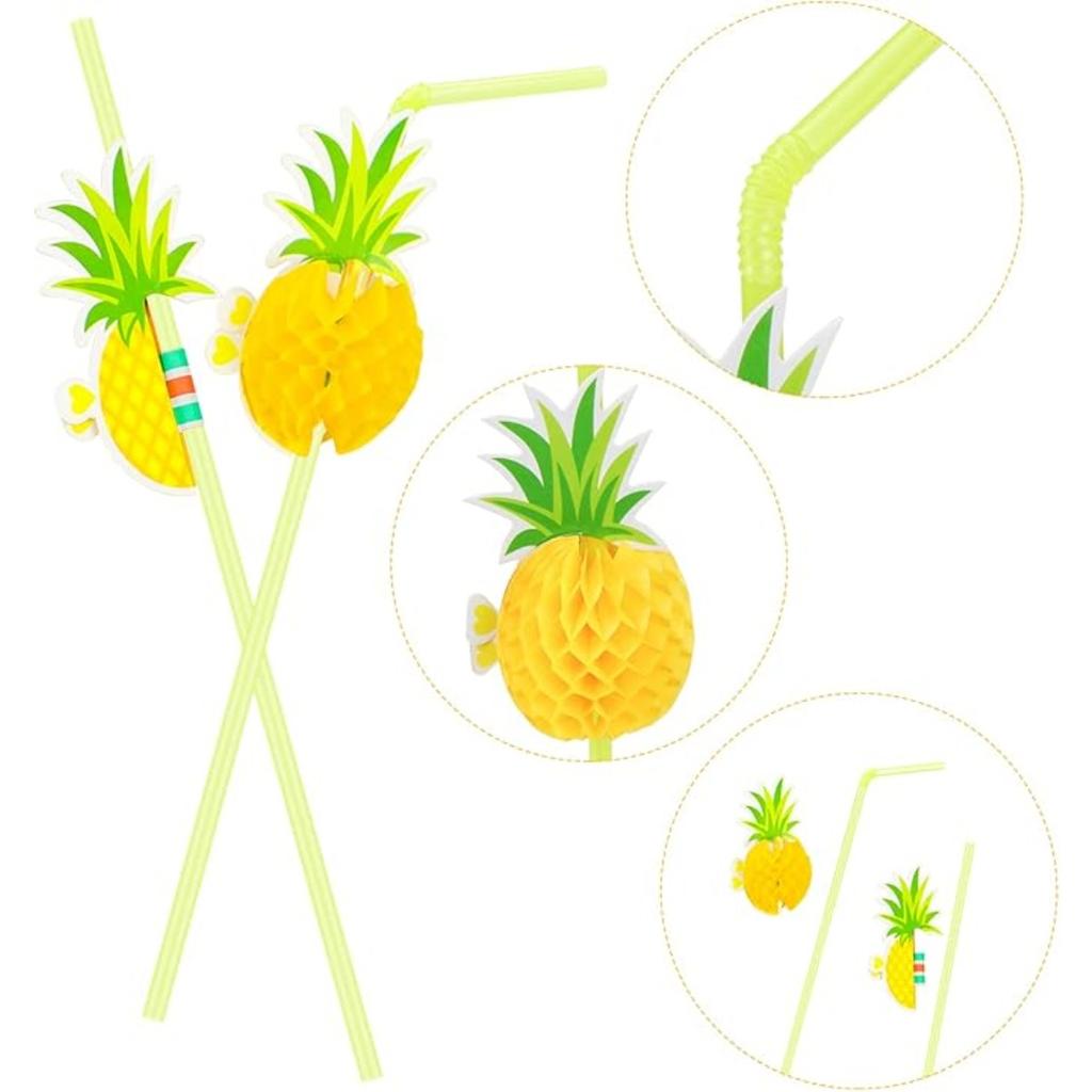 Pineapple Straws Pineapple Drinking Straws Tropical Straws Cocktail Straws Hawaiian Straws for Luau Party, Pool Party, Hawaiian Party Supplies,50 Pcs
