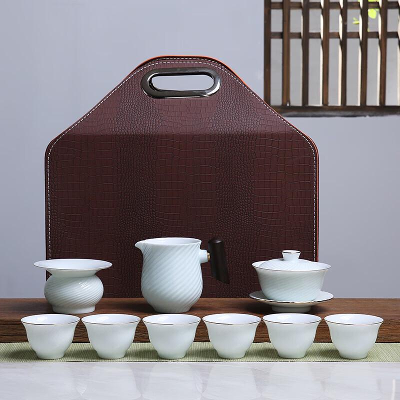 Ribbed Mutton Fat Jade Porcelain 10-Piece Tea Set