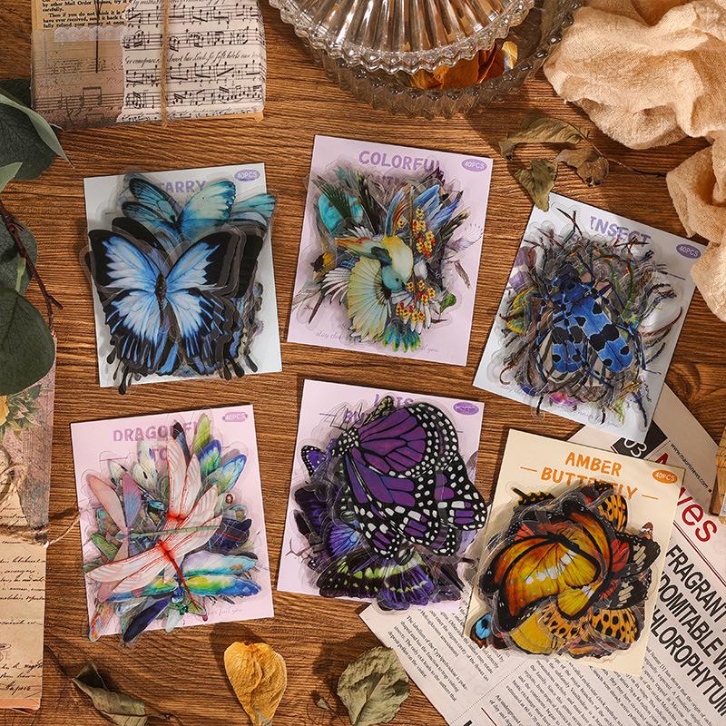 Yuezhen Retro Nature Sticker Pack: Flowers & Butterflies for Children's Handbooks