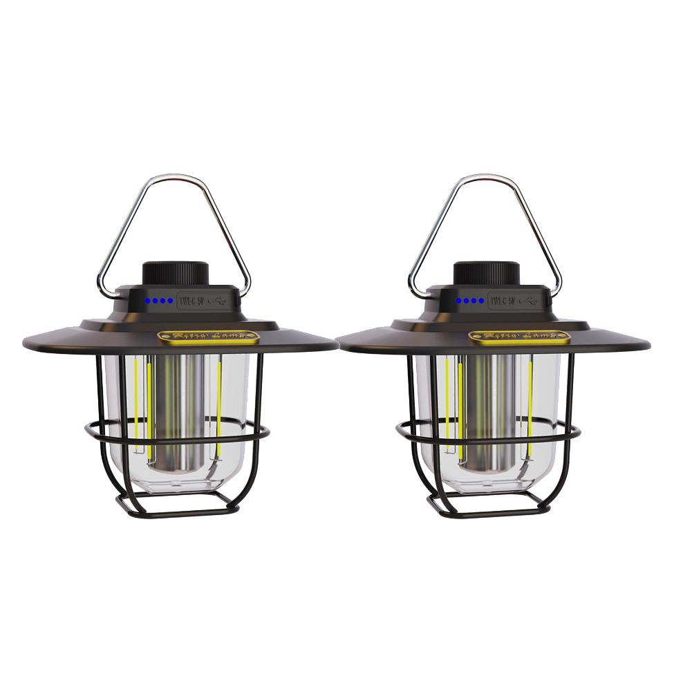 Portable Camping Lanterns 4500mAh Retro Hanging Tent Lamp Waterproof Dimmable Garden Decor Lights for Hiking Emergency Lanterns