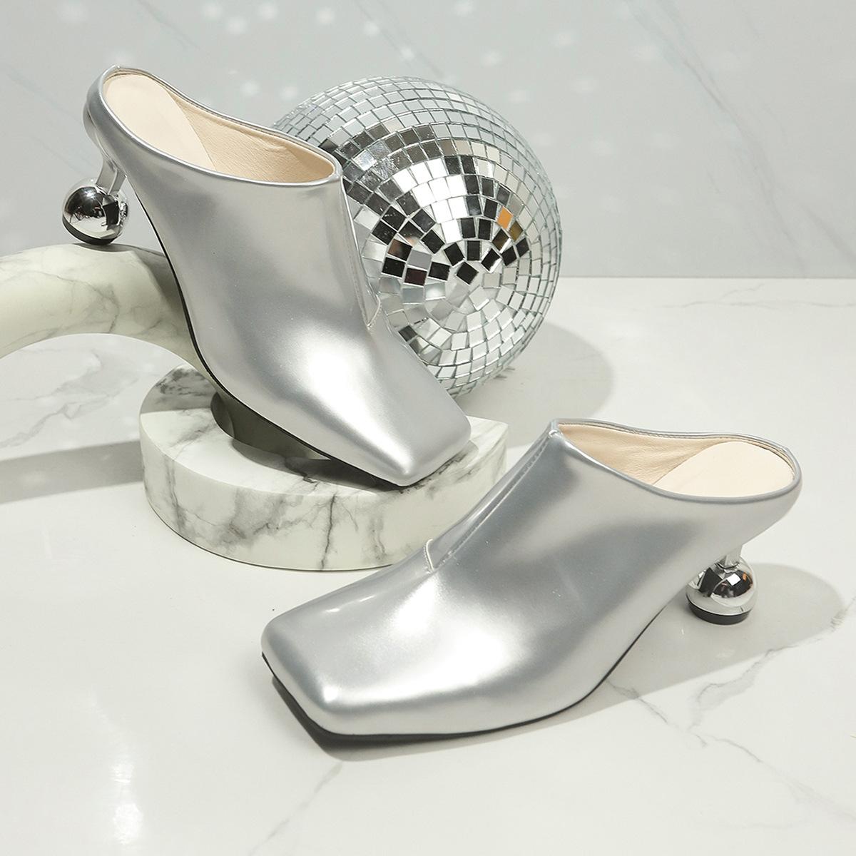 Женские квадратные тапочки с текстурой Баотоу, повседневные, простые, бокалы для вина, высокие каблуки 42