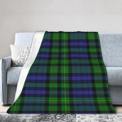 Clan Rollo Blue and Green Tartan Blankets Velvet All Season Plaid Portable Soft Throw Blanket for Home Travel Plush Thin Quilt