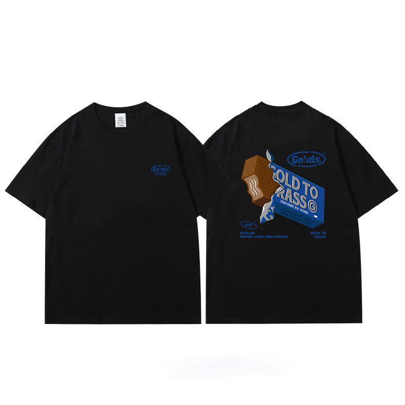 

Новая летняя футболка с коротким рукавом с шоколадным принтом для мужчин, свободный трендовый топ из чистого хлопка для пар 4XL