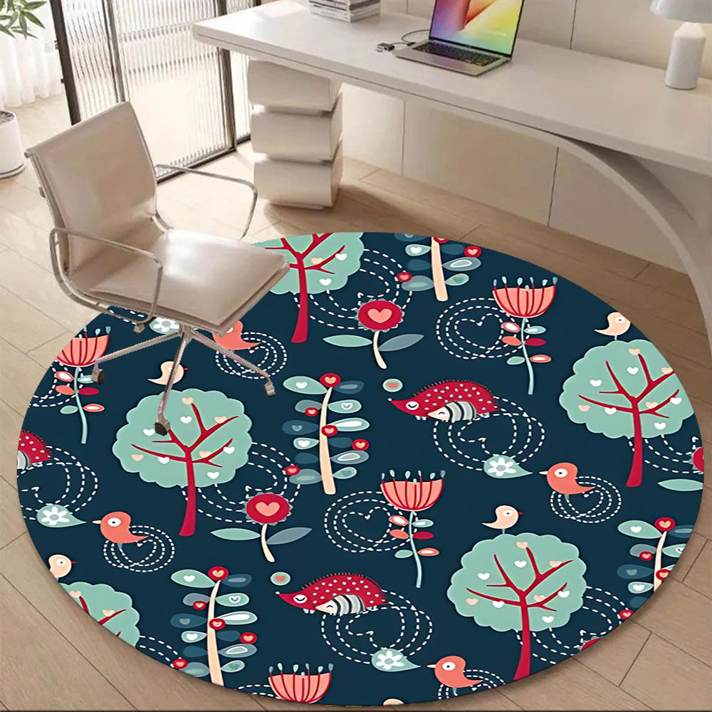 1pc Forest Creatures Office Round Area Rug, Under Office Chairs Bedroom Living Room Home Decor, Room Deco