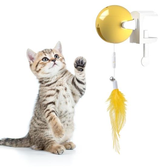 Door Hanging Electric Cat Feather Toy Smart Self Play Cat Teaser Toy Automatic Cat Toy with Feather Fluffy Ball And Tassel for Indoor Cats