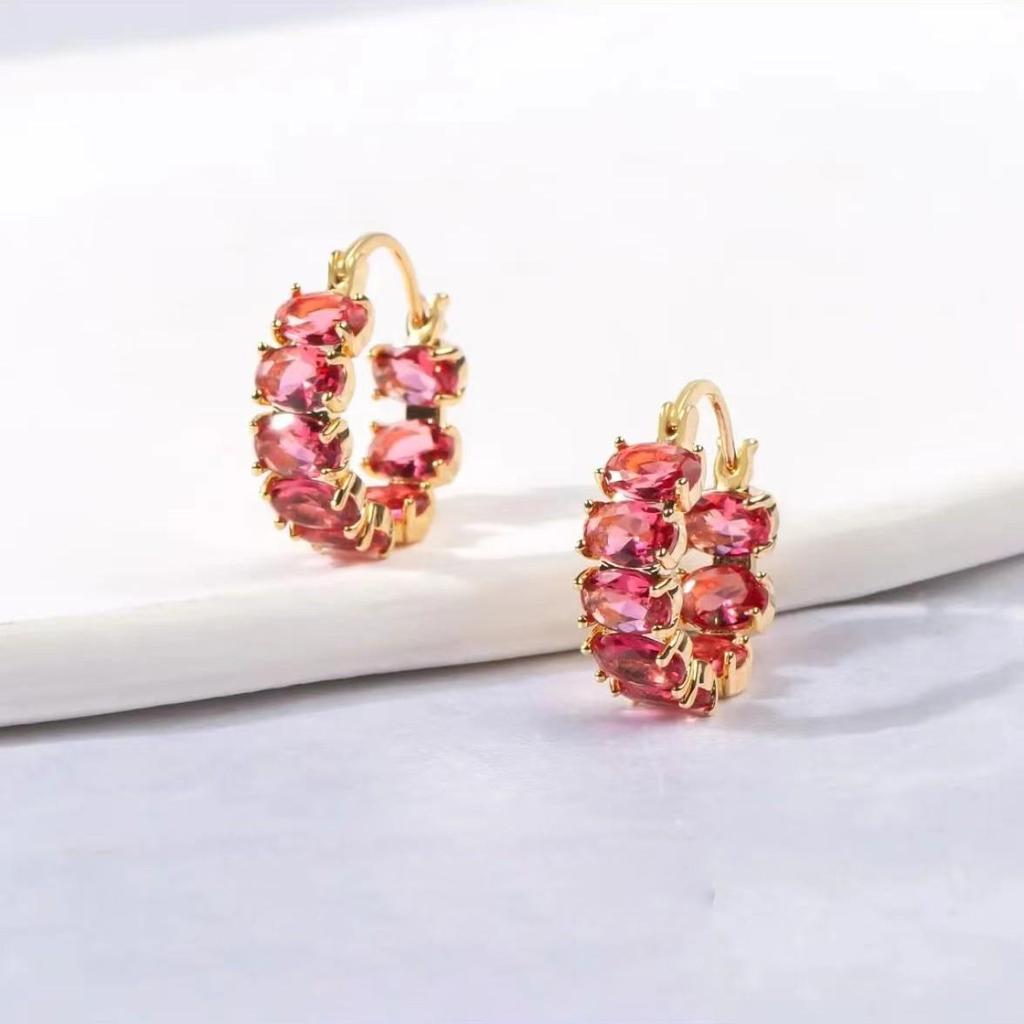 Luxurious Red Zircon Inlaid Exquisite Ear Hoops - Stylish and Light Luxury Earrings