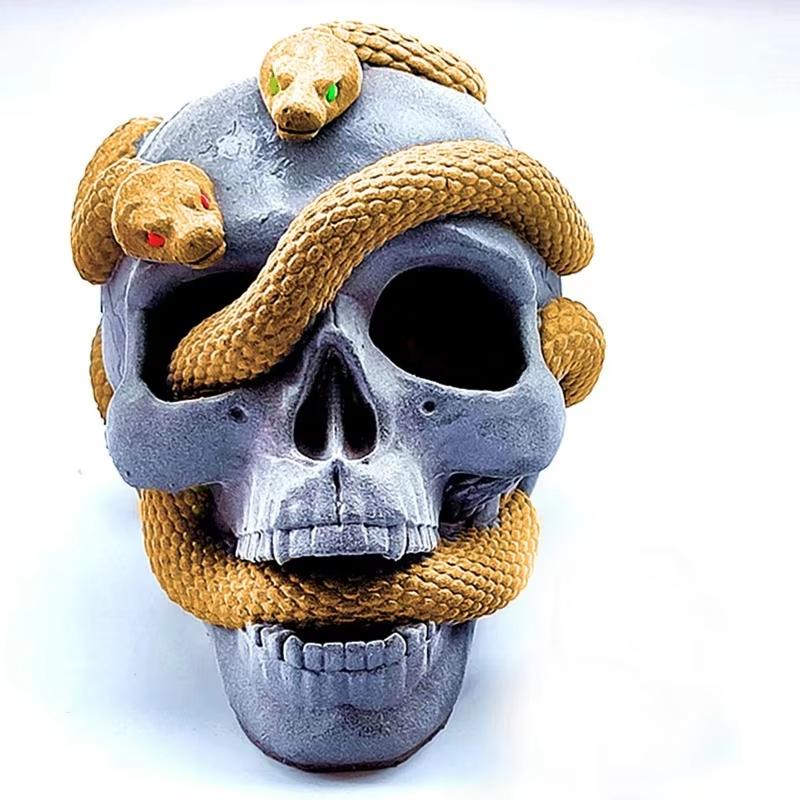 Skull Snake Head DIY Epoxy Resin Mold  Double Snake Silicone Molds Halloween Haunted Horror House Desk Decor Candle Mold
