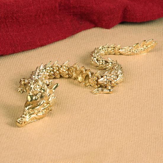 3D Printed Chinese Dragon Figurine Movable Joints Golden Loong Figure Articulated Dragon