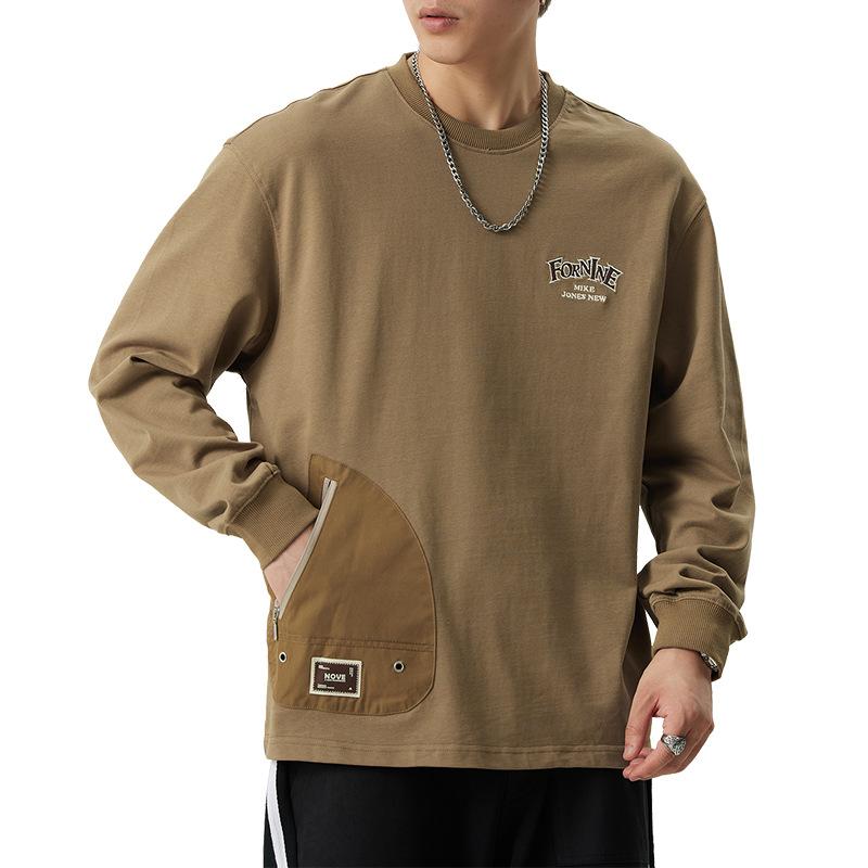 Autumn And Winter Heavy Retro Khaki Long-Sleeved T-Shirt Men'S Loose Large Size Trendy Brand Bottoming Shirt American Sweater Top