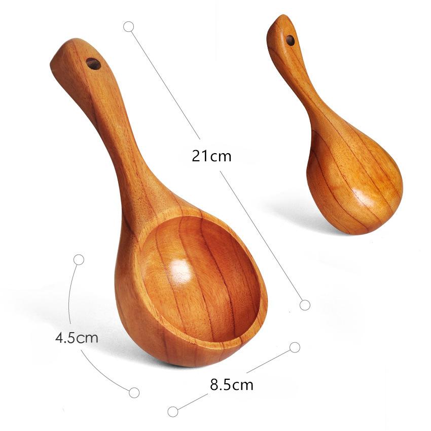 Creative Wooden Ramen Spoon Tableware Bouillon Soup Ladle Japanese Style Short Handle Water Scoop Home Kitchen Accessories