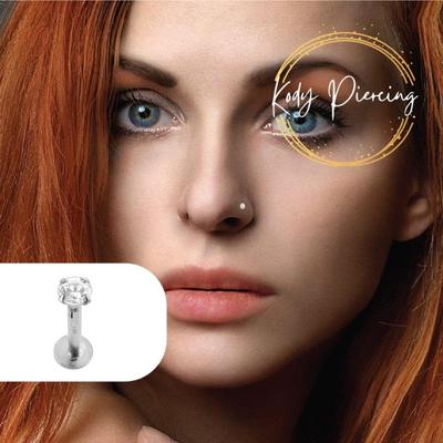 14K White Gold Internal Lip Labret with Lab Grown Diamond Jeweled Top - Quality Piercing