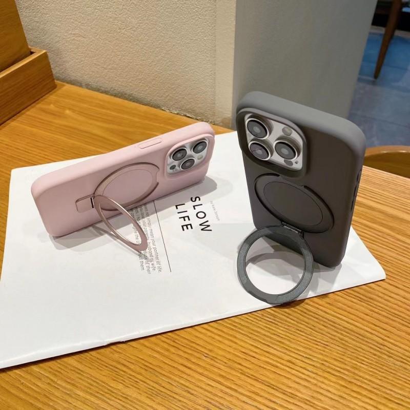 Liquid Silicone Phone Case With Magnetic Mount Stand IPhone 16 Pro Max 15 14 13 Series Soft TPU Cover Anti-Slip Shockproof