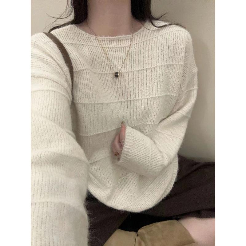 Women Autumn Winter Loose Knitted Sweater Soft Warm Long Sleeve Solid Color Casual Oversized Pullover Daily Streetwear Tops