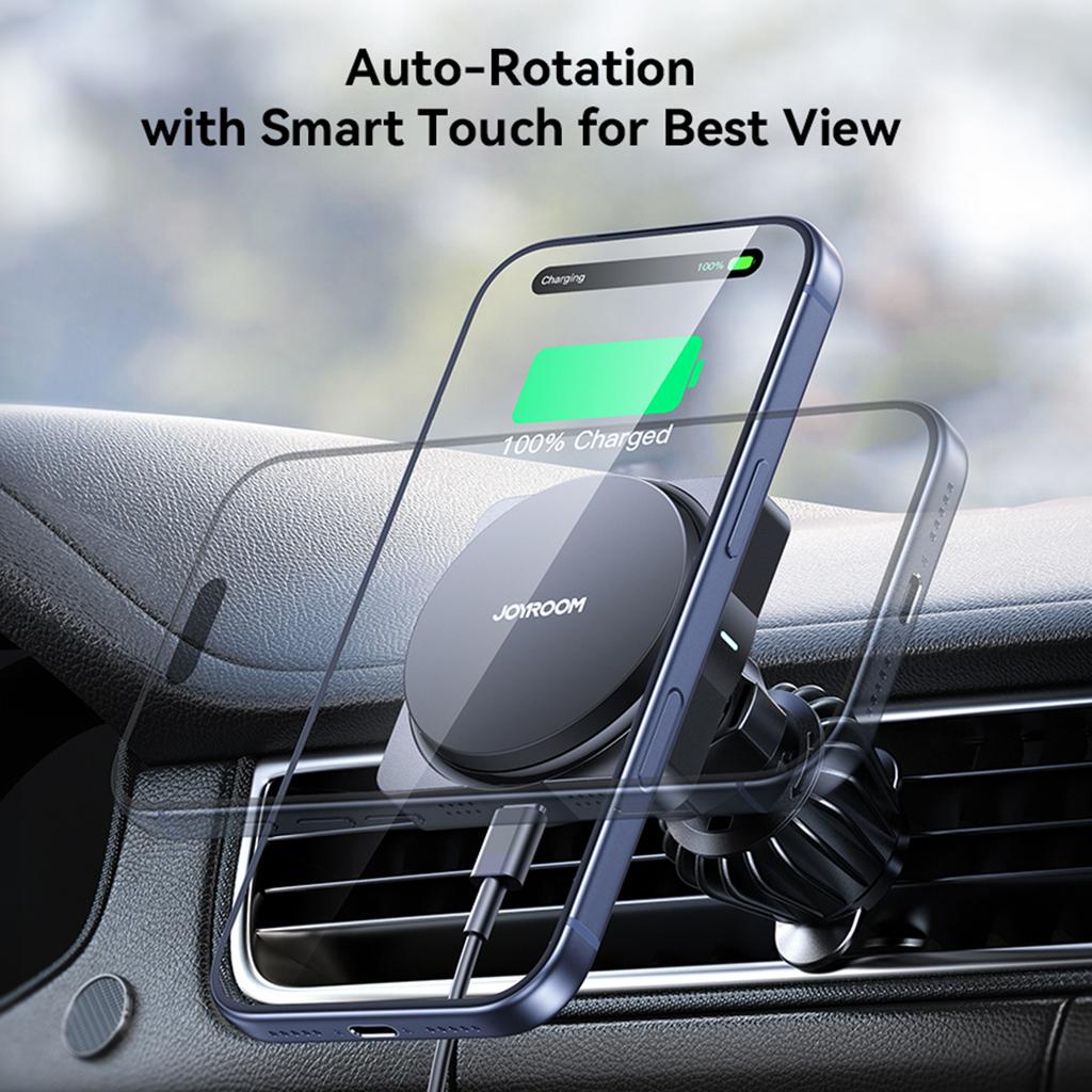 JOYROOM JR-ZS506 15W Auto-Rotating Magnetic Wireless Car Charger Stand Fast Charging Phone Mount