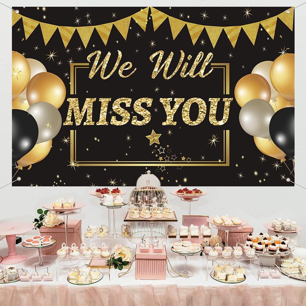We Will Miss You Decorations Banner, Black Gold Retirement party Decoration, Going Away, Office Farewell, College Graduation, Friends Goodbye Party