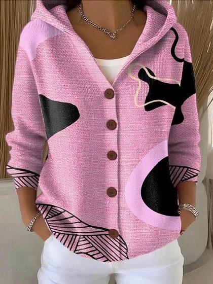 New V-neck button long-sleeved hooded sweater autumn and winter Christmas fashion personalized coat women