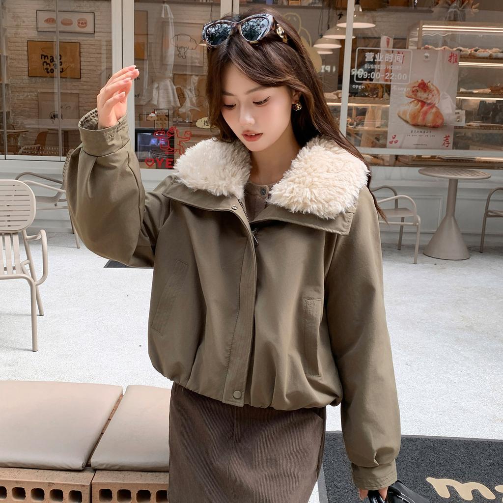 European goods large lapel collar velvet thickened short pie overcome coat women's winter new fashion warm jacket cotton clothes tide