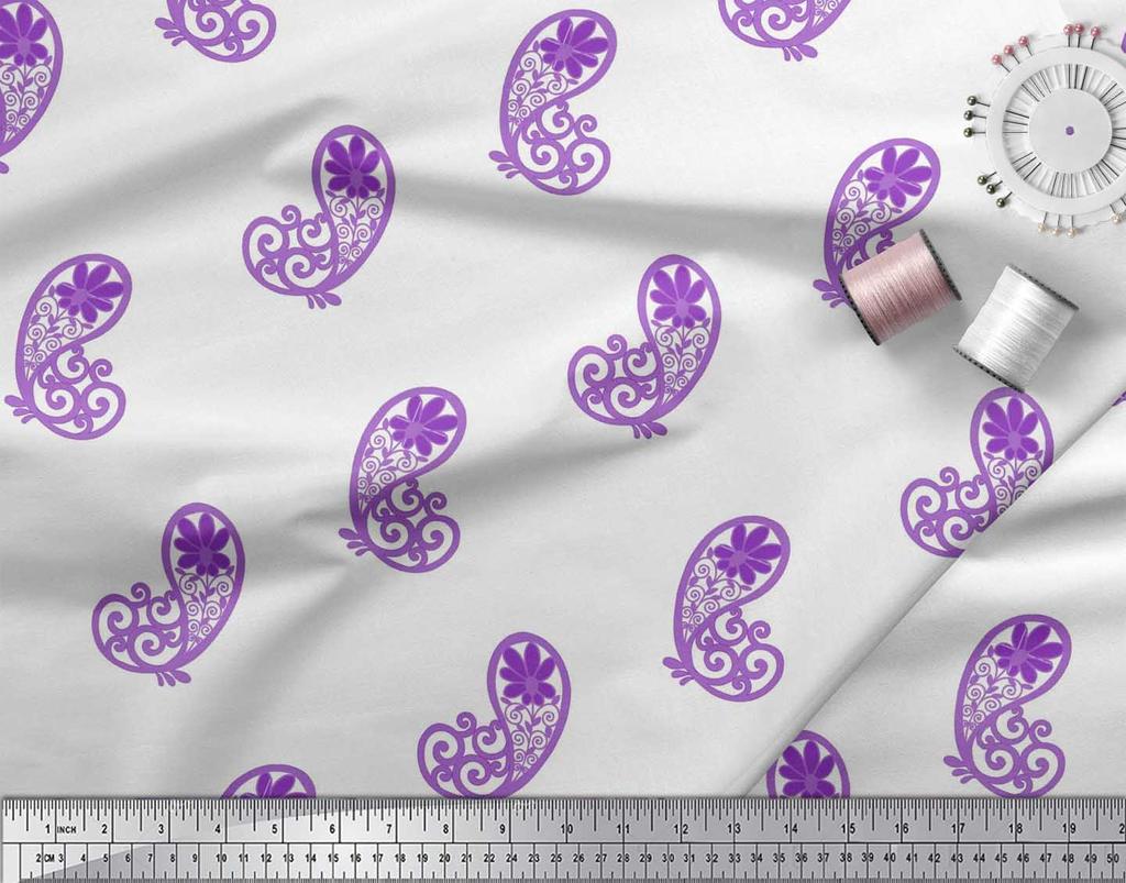 Soimoi Černá japonská krepová saténová tkanina Floral & Paisley Print Fabric v metrech 42 palců