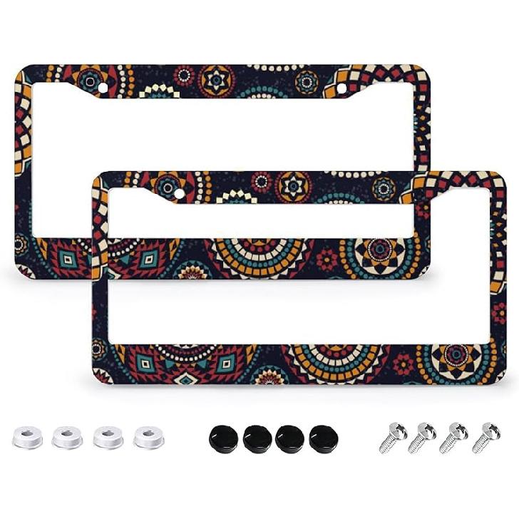 Tropical Palm Leaves License Plate Frames - 2 Pcs Set 2 Holes Metal Aluminum Auto Car Accessories Decoration License Plate Frame 6.3" X 12.2" Fit US