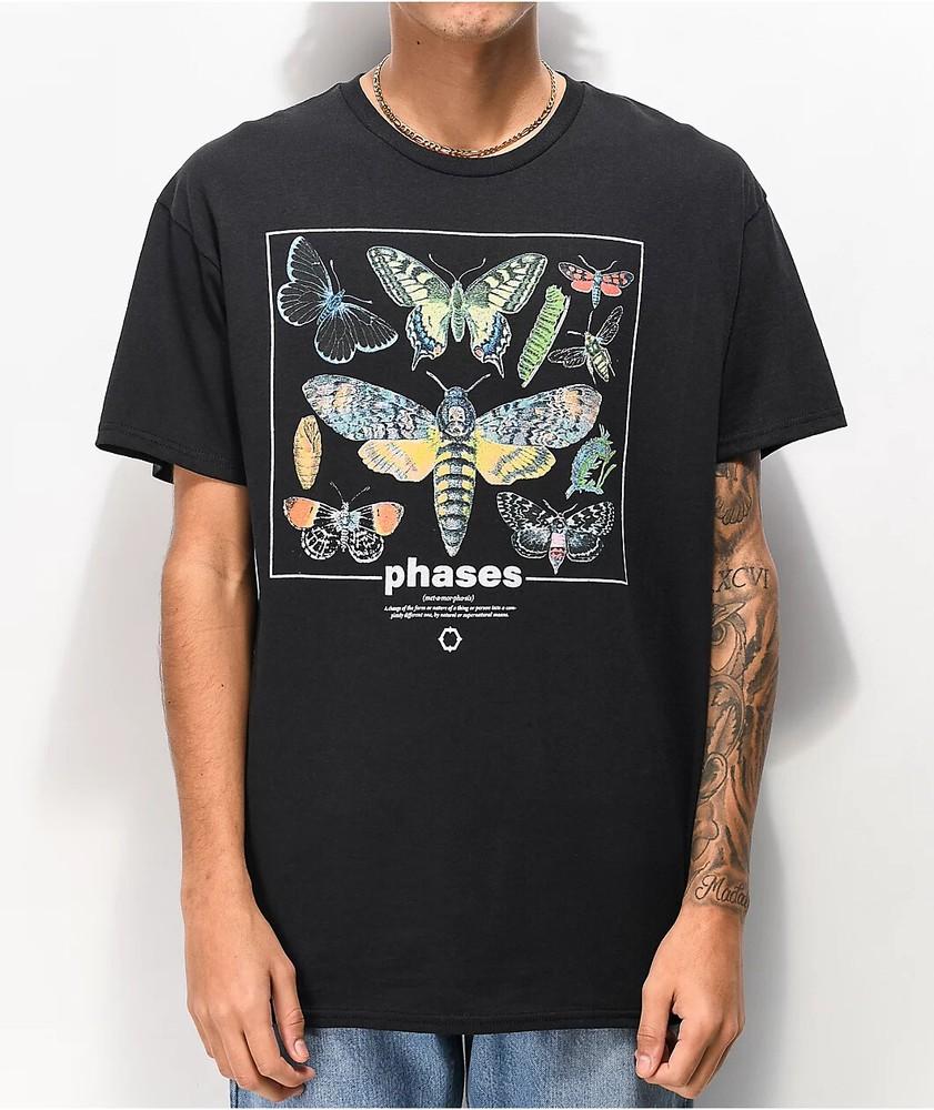Empyre Mens Phases Butterfly Graphic Black Tee Shirt New
