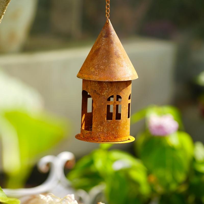 Retros Iron Castles Candle Stand Weather Resistant Iron Castles Sculpture Durability Garden Decoration