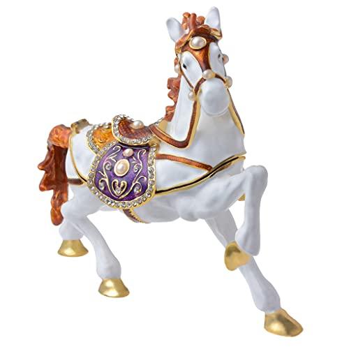 

White Horse Figurine, 5.51-inch Trinket Box, Jewelry Box with Hinges, Golden Crystal Enamel, Animal Home Decor, Special Occasion Gift
