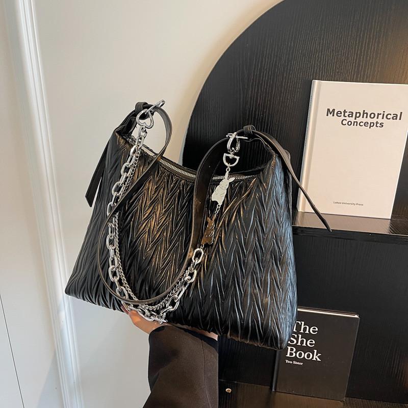 Ielgy Casual Pleated Large-Capacity Bag Fashionable Fashionable All-Match One-Shoulder Bucket Bag