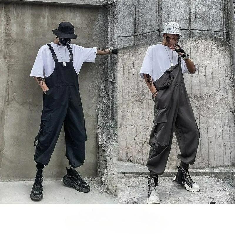Salopete pentru bărbați și femei de același stil, marca japoneză de trend, negre, dintr-o singură piesă, hip-hop, național, utilitare, cu bretele, pentru bărbați, largi