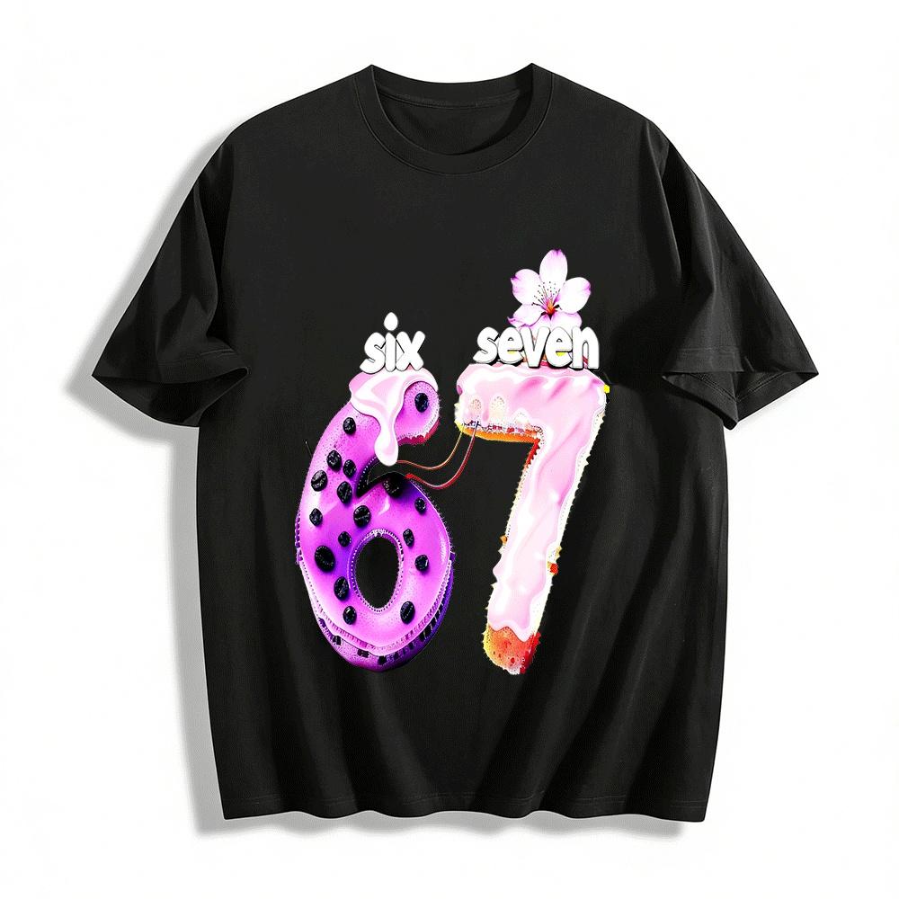 Fun Dessert Number 67 Print Casual Top Pure cotton T-shirt XXS