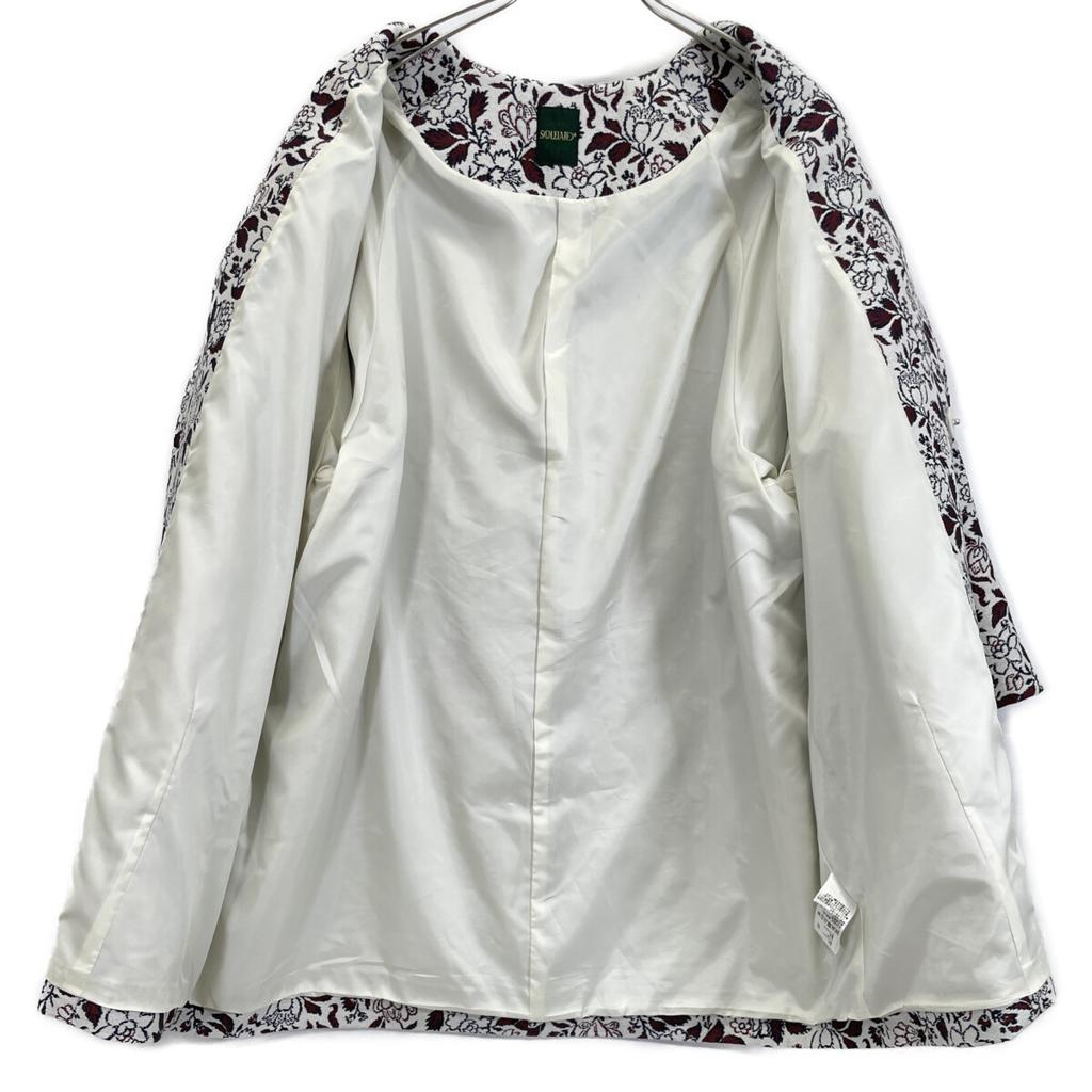 SOULEIADO 24 Stainless Steel Polyester Rayon Jacquard Collarless Coat coat 36 White x redUsed